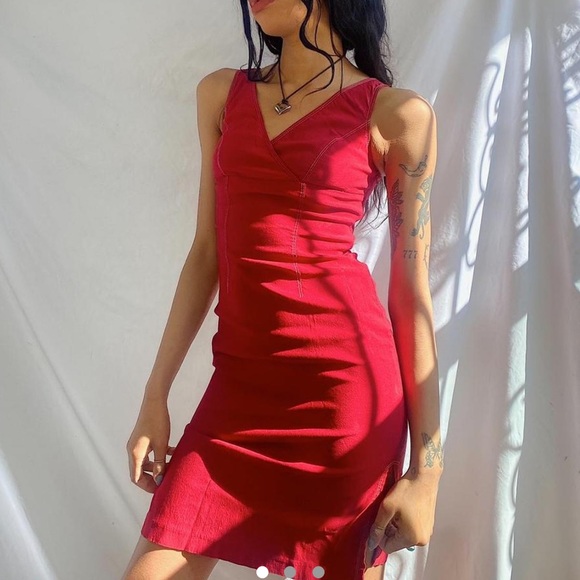 Vintage Express Contrast Stitching Midi Dress - Picture 2 of 2